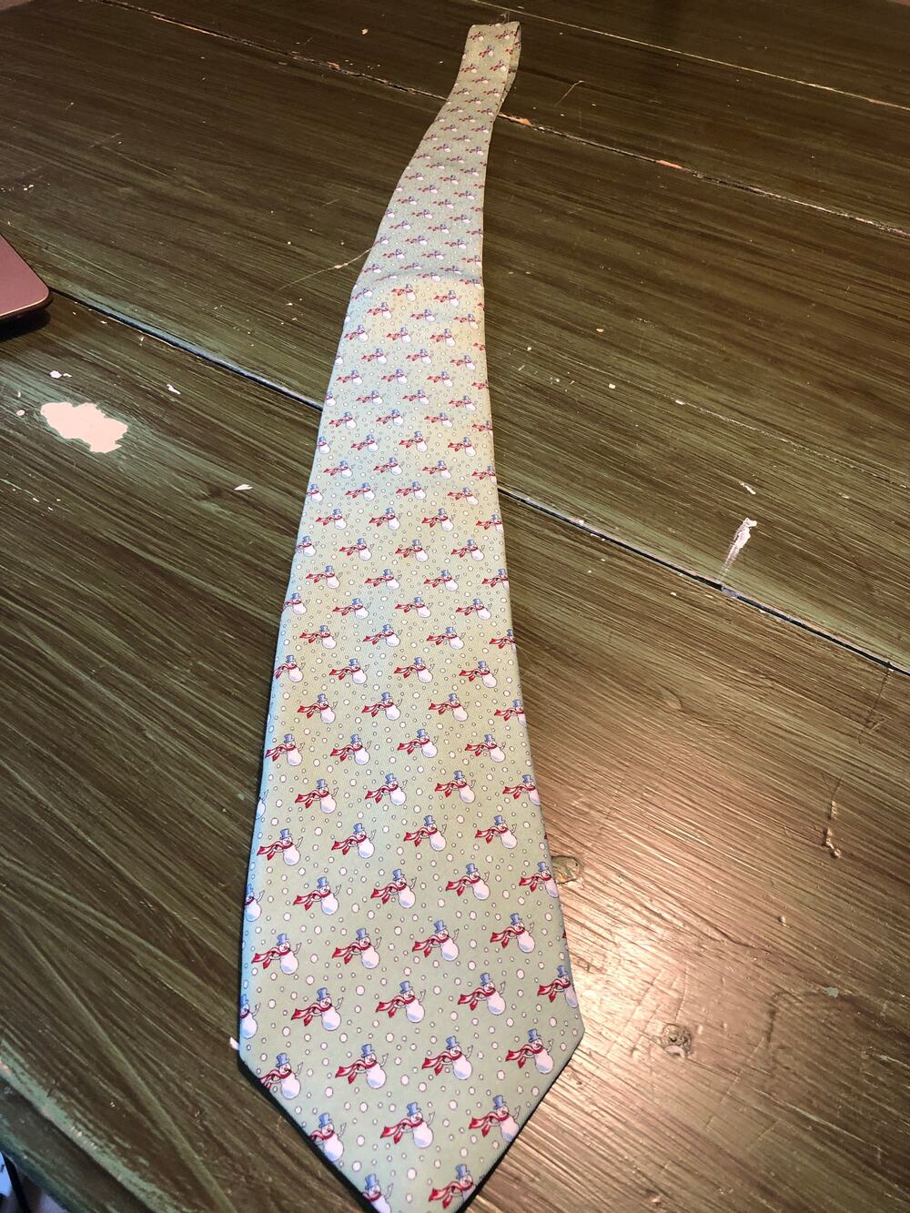 Vineyard Vines NWOT Martha's Vineyard Green 100% Silk Snowmen Necktie